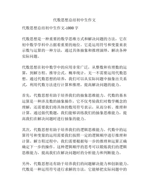 代数思想总结初中生作文