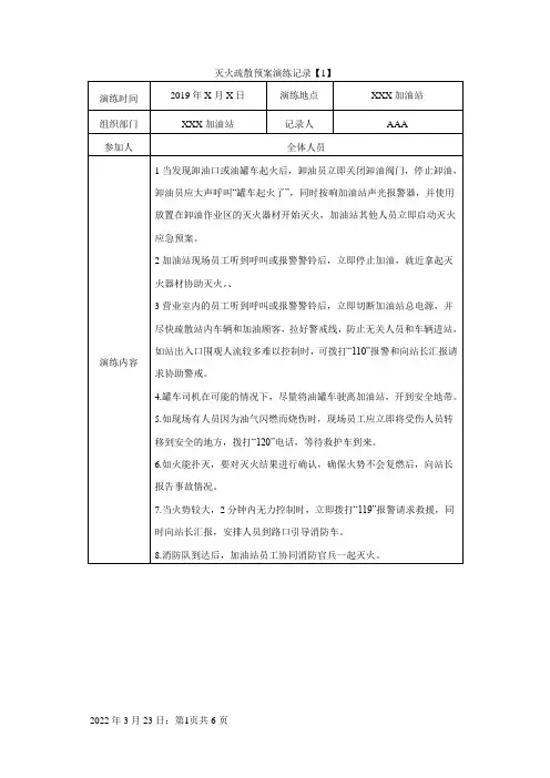 加油站消防灭火疏散预案演练记录汇编