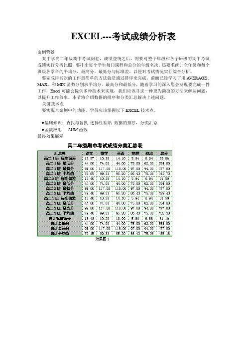 EXCEL考试成绩分析表