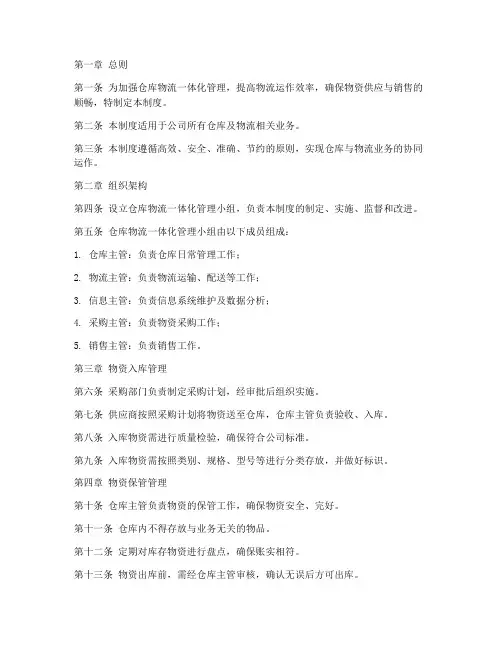 仓库物流一体化管理制度