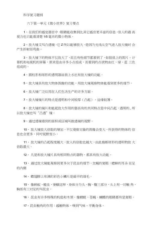 六年级科学总复习提纲.doc