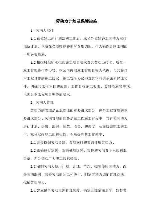 劳动力计划及保障措施