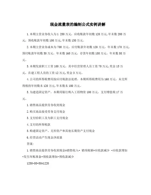 现金流量表的编制公式实例讲解