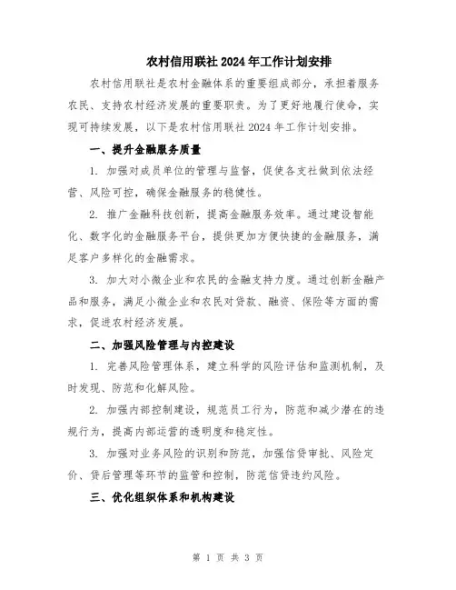 农村信用联社2024年工作计划安排