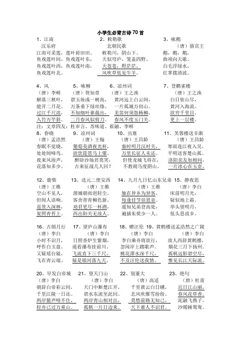 小学生必背古诗70首