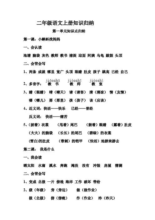 二年级上册语文知识点归纳(打印版)