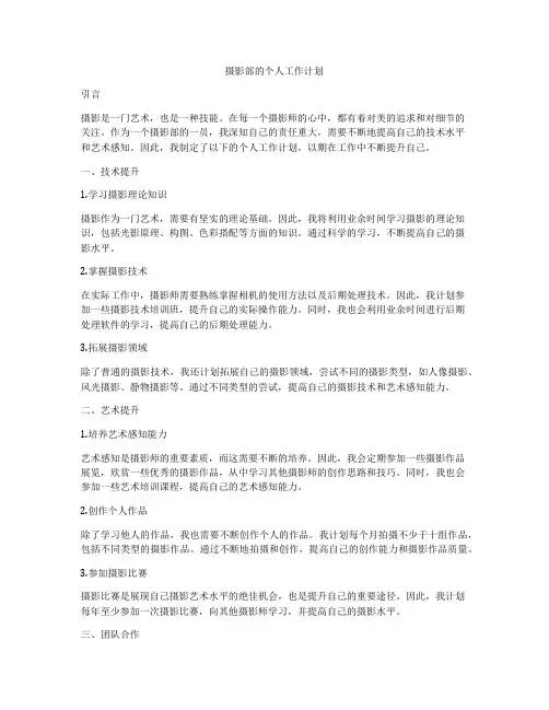摄影部的个人工作计划
