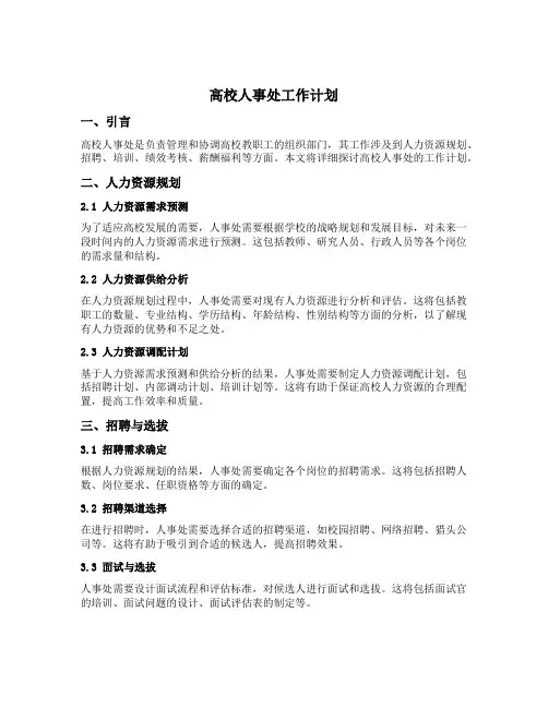 高校人事处工作计划