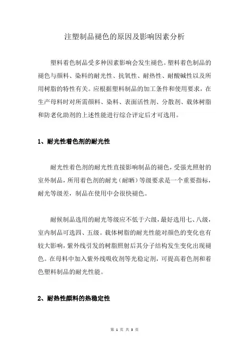注塑制品褪色的原因及影响因素分析