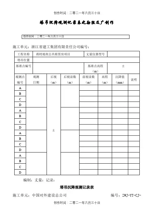 塔吊沉降观测记录表