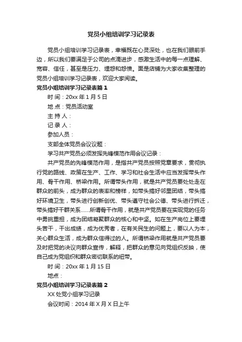党员小组培训学习记录表