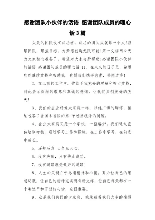 感谢团队小伙伴的话语 感谢团队成员的暖心话3篇