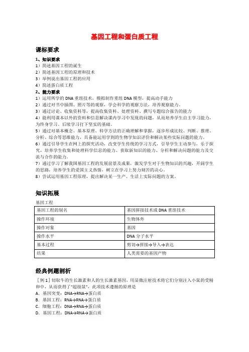 高中生物1.1 基因工程和蛋白质工程 学案(1)(中图版选修3)