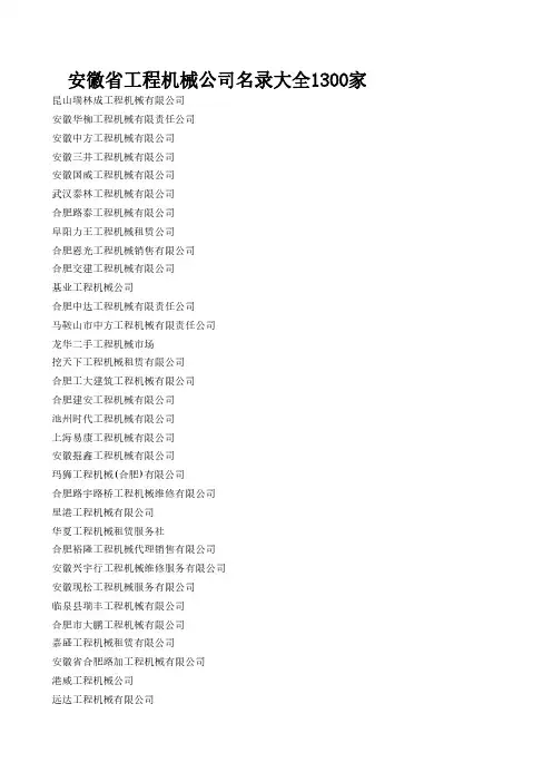 安徽省工程机械公司名录大全1300家