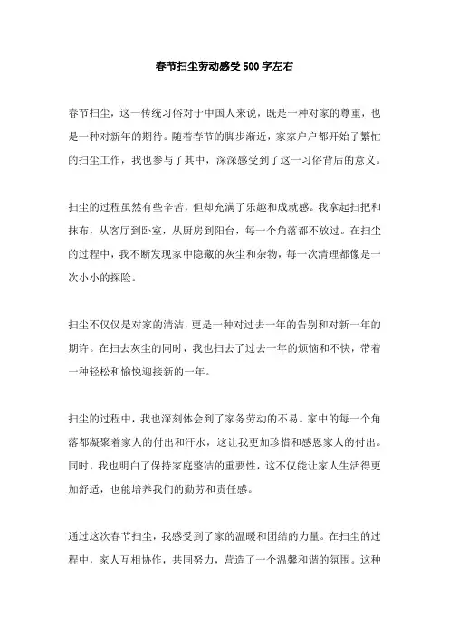 春节扫尘劳动感受500字左右