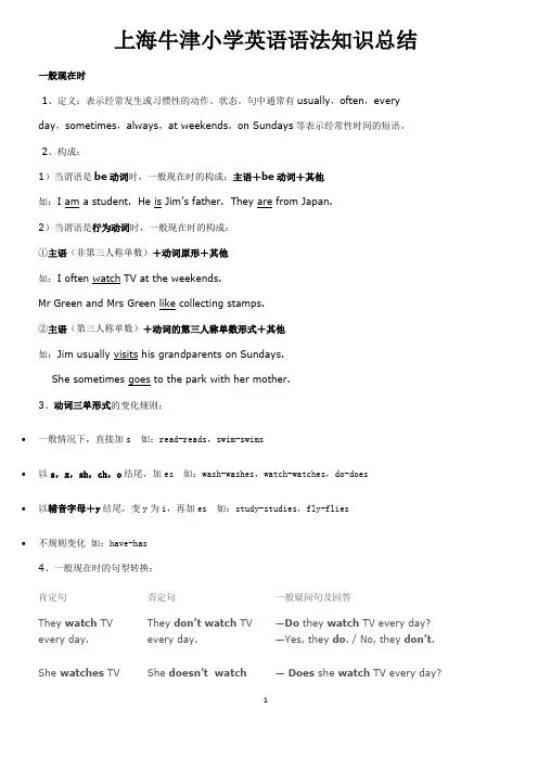 上海牛津小学英语语法知识总结(最新整理)