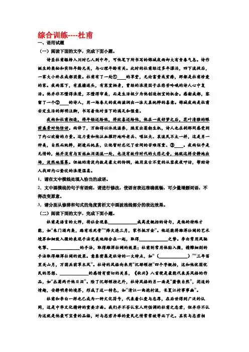 高考语文复习：综合训练杜甫