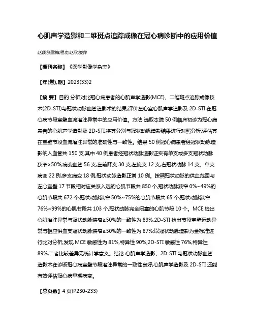 心肌声学造影和二维斑点追踪成像在冠心病诊断中的应用价值