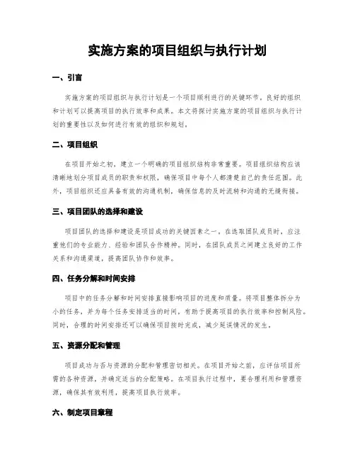 实施方案的项目组织与执行计划