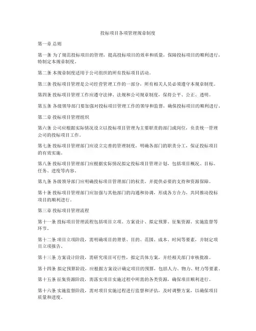 投标项目各项管理规章制度