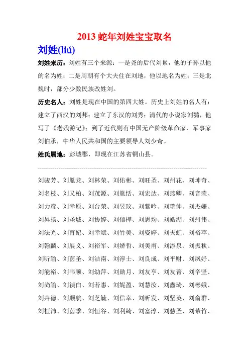 2013蛇年刘姓宝宝取名