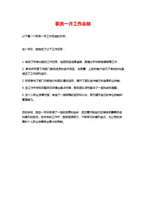 职员一月工作总结