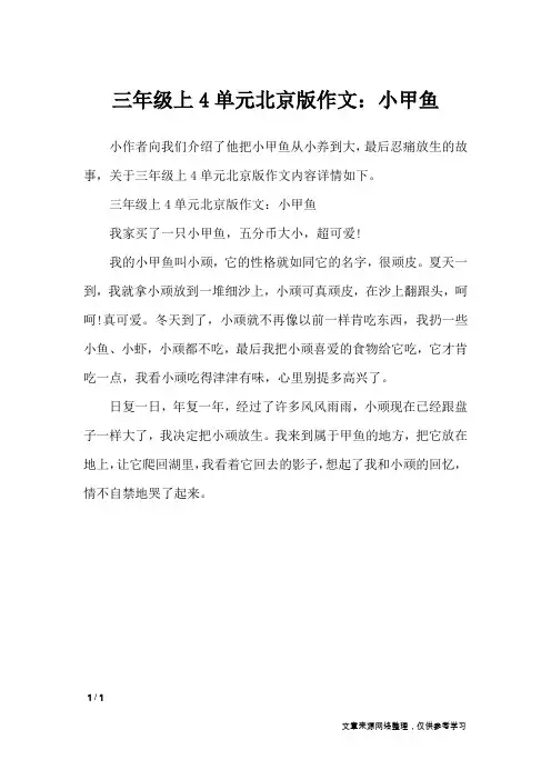 三年级上4单元北京版作文：小甲鱼_单元作文