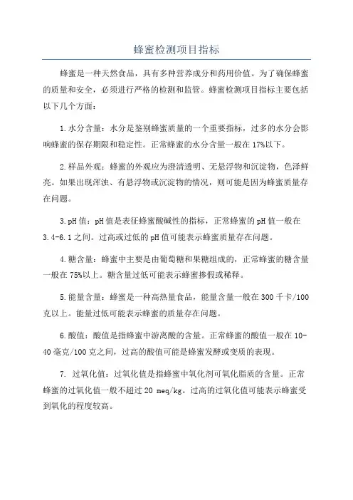 蜂蜜检测项目指标