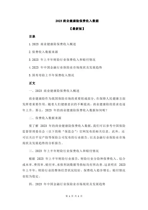 2023商业健康险保费收入数据
