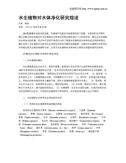 水生植物对水体净化研究综述