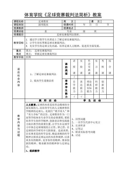 体育学院 足球教育《足球竞赛裁判法简析》教案