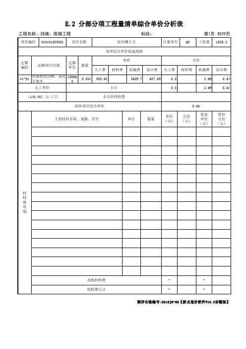 3 E.2 分部分项工程量清单综合单价分析表(纵)