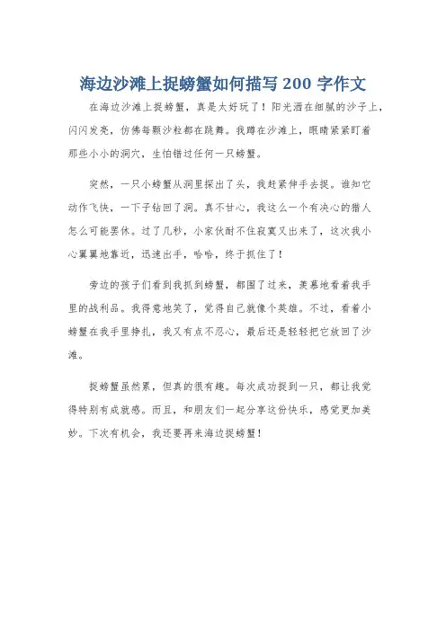 海边沙滩上捉螃蟹如何描写200字作文
