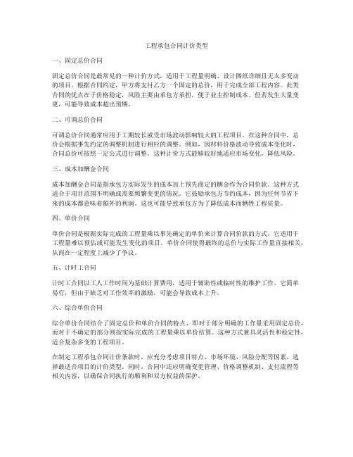 工程承包合同计价类型