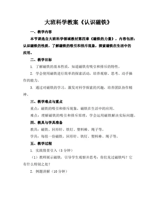 大班科学教案《认识磁铁》