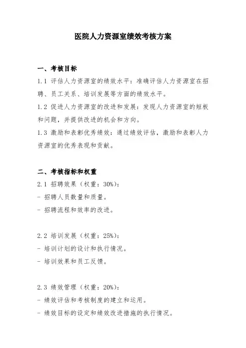 医院人力资源室绩效考核方案