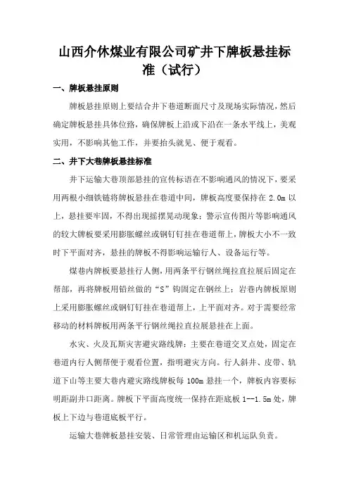 井下牌板悬挂标准
