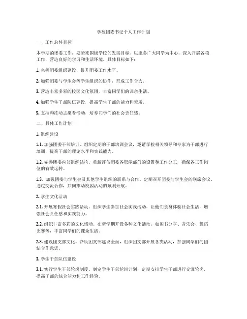 学校团委书记个人工作计划