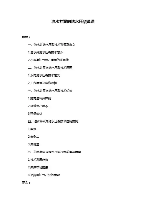 油水井双向堵水压裂说课