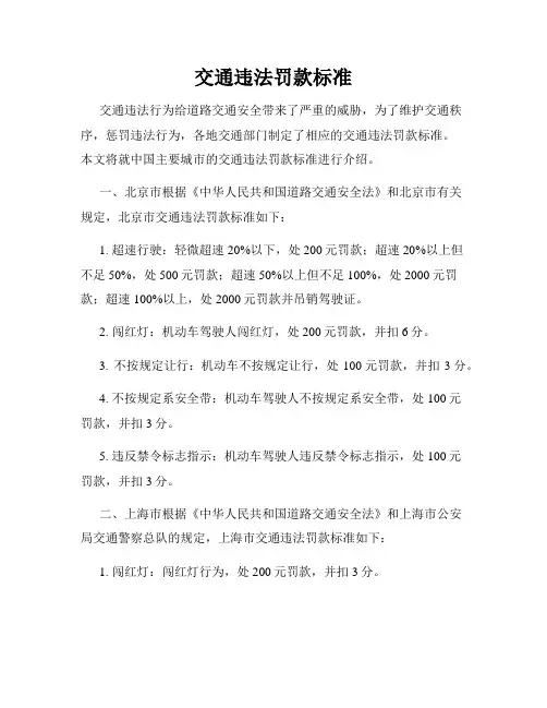 交通违法罚款标准