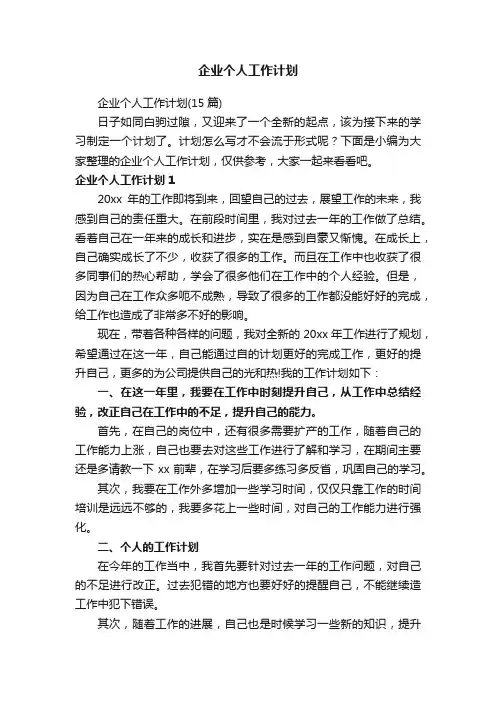企业个人工作计划（15篇）