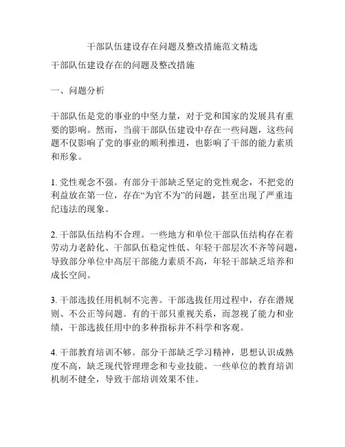 干部队伍建设存在问题及整改措施范文精选