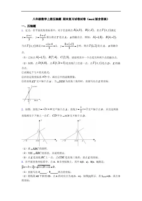 八年级数学上册压轴题 期末复习试卷试卷(word版含答案)