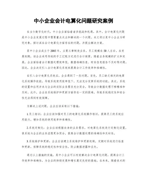 中小企业会计电算化问题研究案例
