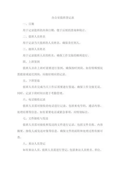 办公室值班登记表