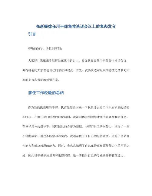 在新提拔任用干部集体谈话会议上的表态发言