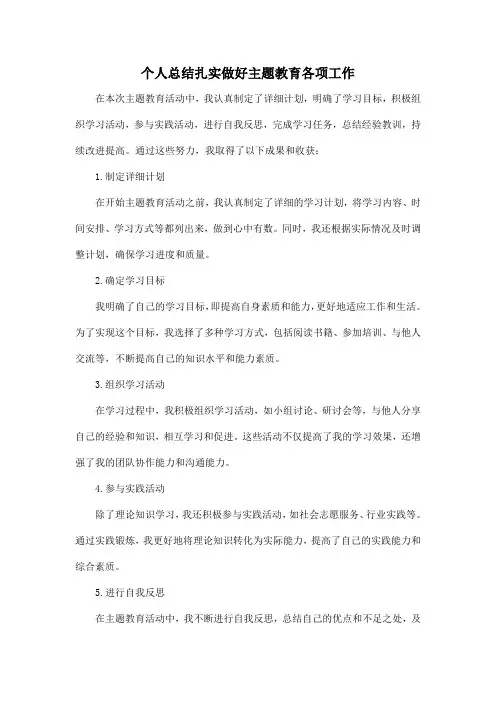个人总结 扎实做好主题教育各项工作