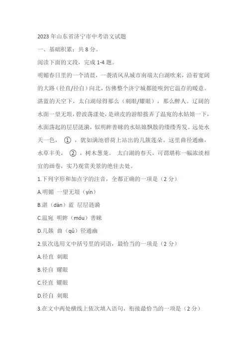 2023年山东省济宁市中考语文试题(含答案)