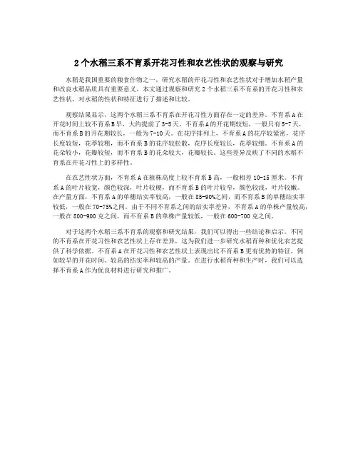 2个水稻三系不育系开花习性和农艺性状的观察与研究
