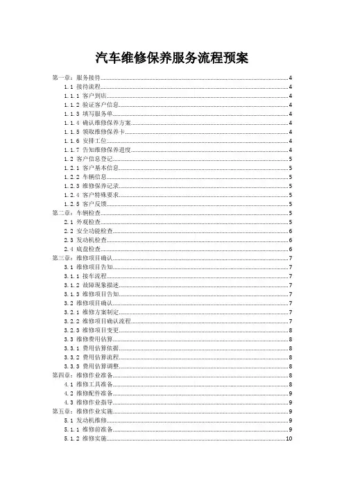 汽车维修保养服务流程预案